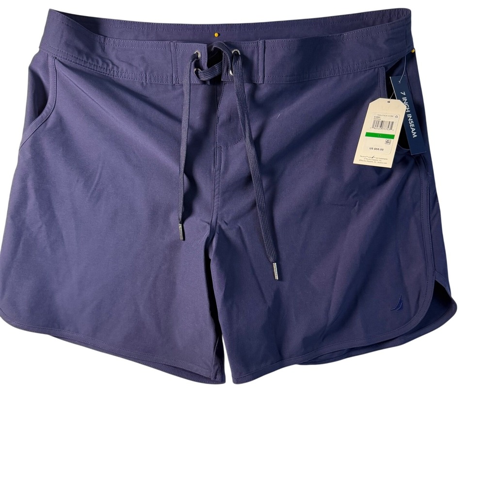 Nautica Swim Trunks Shorts Navy Blue 7 Inch Inseam Men's Large New With Tags